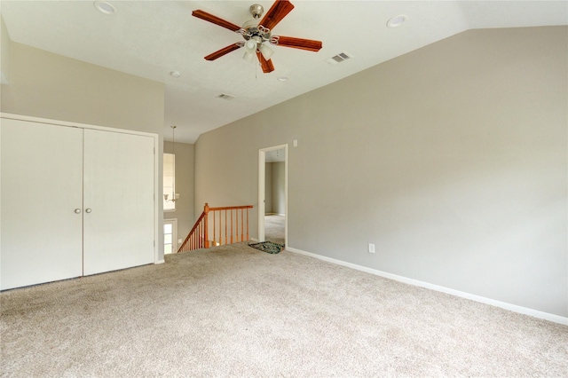 15403 Meadow Village Dr, Houston, TX 77095 - unfurnished room featuring lofted ceiling, carpet floors, a ceiling fan, and recessed lighting