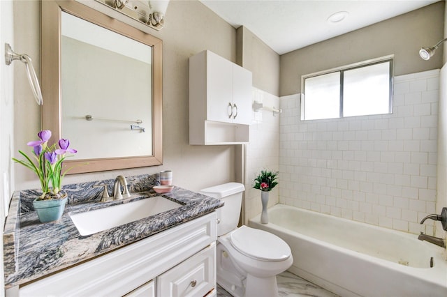 15403 Meadow Village Dr, Houston, TX 77095 - bathroom featuring vanity, shower / bath combination, and marble finish flooring