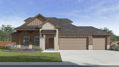175 Sycamore, Lumberton, TX 77657 - view of front of home featuring an attached garage, driveway, board and batten siding, and brick siding