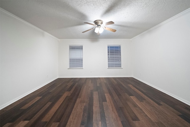 8014 Sports Haven Dr, Humble, TX 77346 - spare room featuring a ceiling fan, crown molding, dark wood-type flooring, and a textured ceiling