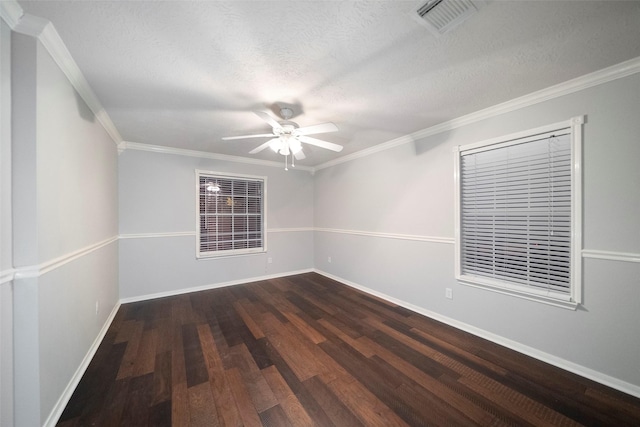 8014 Sports Haven Dr, Humble, TX 77346 - empty room featuring wood finished floors, a ceiling fan, crown molding, and a textured ceiling