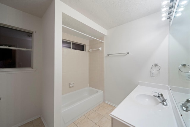 8014 Sports Haven Dr, Humble, TX 77346 - full bathroom with tile patterned flooring, vanity, shower / bathtub combination, and a textured ceiling