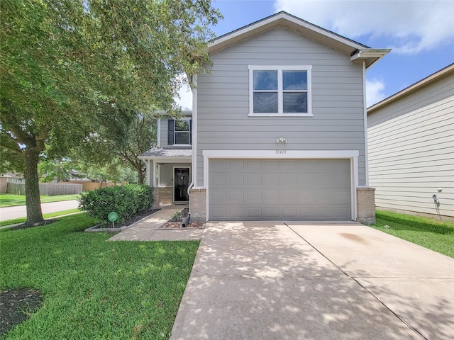 18403 Fair Grange Ln, Cypress, TX 77433 - traditional-style home with a garage, brick siding, driveway, and a front yard