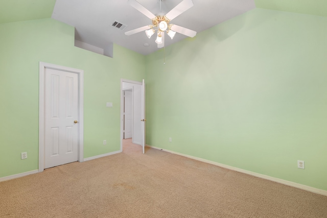 7615 Brae Acres Ct, Houston, TX 77074 - unfurnished bedroom featuring light carpet, high vaulted ceiling, and ceiling fan