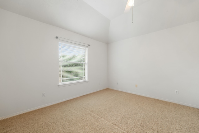 7615 Brae Acres Ct, Houston, TX 77074 - empty room featuring lofted ceiling, light carpet, and ceiling fan