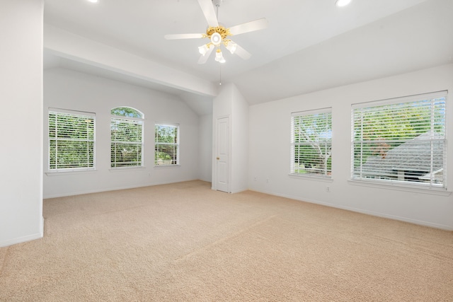 7615 Brae Acres Ct, Houston, TX 77074 - unfurnished room with light colored carpet, vaulted ceiling, recessed lighting, and ceiling fan