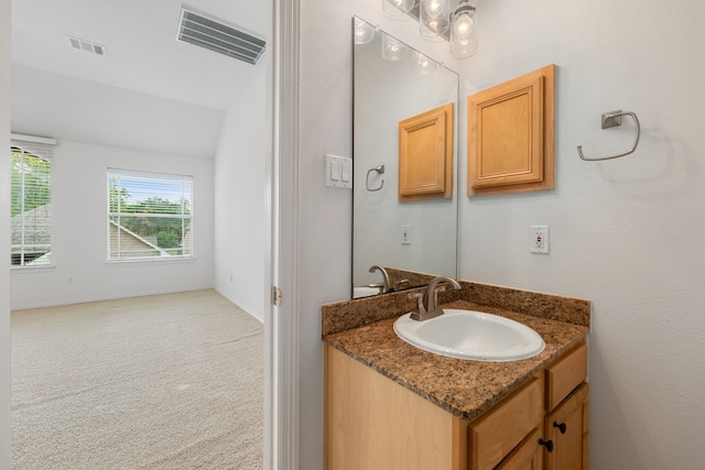 7615 Brae Acres Ct, Houston, TX 77074 - bathroom with vanity and vaulted ceiling