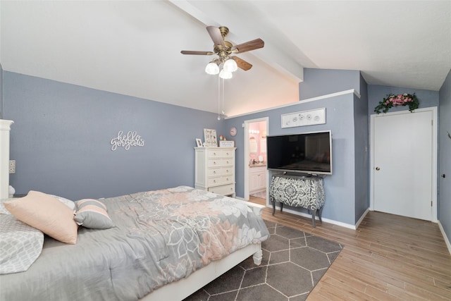 3060 High Plains Dr, Katy, TX 77449 - bedroom featuring wood finished floors, ceiling fan, and connected bathroom