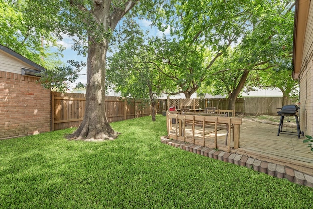 3060 High Plains Dr, Katy, TX 77449 - fenced backyard featuring a wooden deck and outdoor dining area