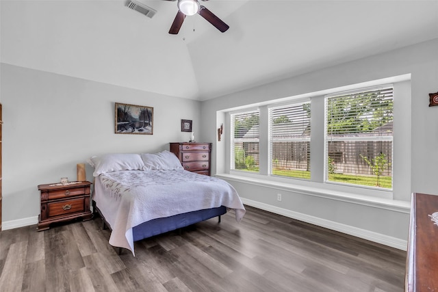 3731 Crescent Dr, Pearland, TX 77584 - bedroom with vaulted ceiling, dark wood finished floors, and a ceiling fan