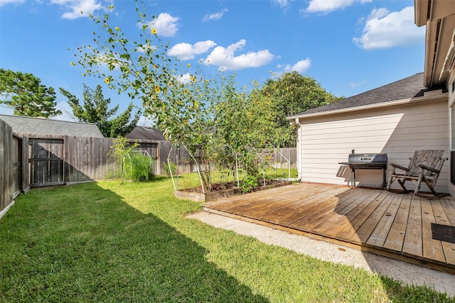 3731 Crescent Dr, Pearland, TX 77584 - fenced backyard featuring a wooden deck