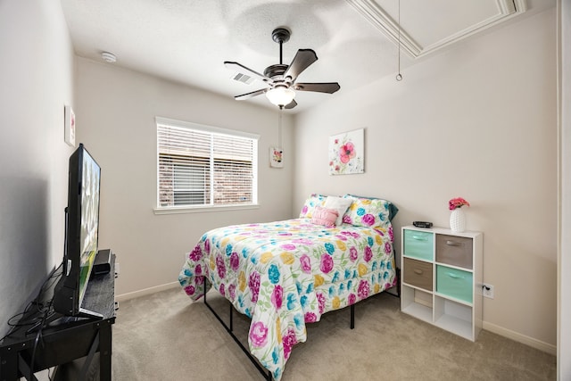 15110 Sierra Ridge Dr, Humble, TX 77396 - carpeted bedroom featuring attic access and ceiling fan