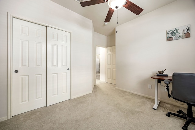 15110 Sierra Ridge Dr, Humble, TX 77396 - carpeted home office featuring ceiling fan and baseboards