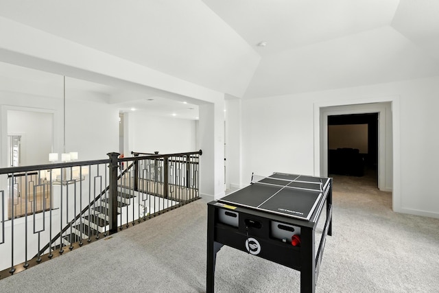 2607 Open Prairie Ln, Katy, TX 77493 - game room featuring carpet and vaulted ceiling
