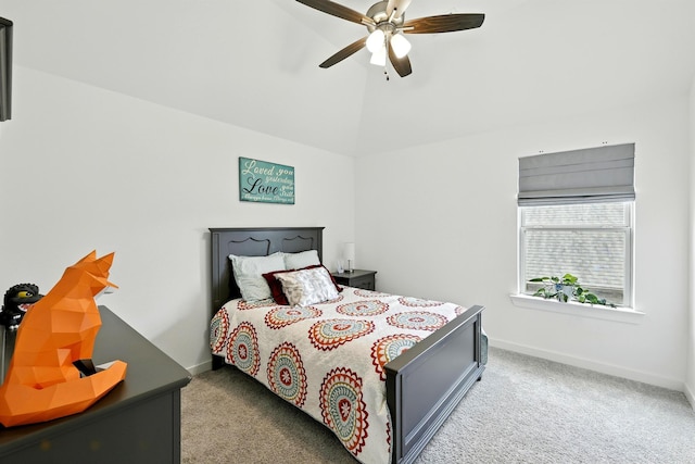 2607 Open Prairie Ln, Katy, TX 77493 - bedroom with carpet flooring, lofted ceiling, and ceiling fan