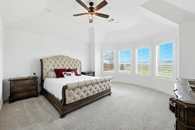 2607 Open Prairie Ln, Katy, TX 77493 - bedroom with light colored carpet, ceiling fan, and vaulted ceiling