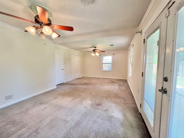 8009 Dellanera Dr, Hitchcock, TX 77563 - carpeted empty room featuring a ceiling fan, crown molding, and a textured ceiling
