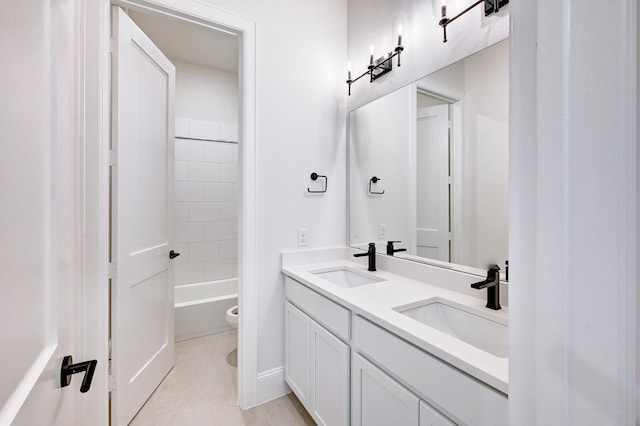 12008 Royal Oaks Banner Way, Houston, TX 77082 - full bath featuring double vanity, tub / shower combination, and tile patterned flooring