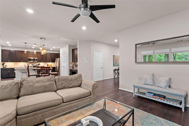 1942 Elkington Cir, Conroe, TX 77304 - living area featuring dark wood finished floors, recessed lighting, and a ceiling fan