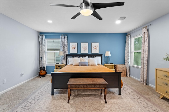 1942 Elkington Cir, Conroe, TX 77304 - bedroom with light carpet, a ceiling fan, and recessed lighting