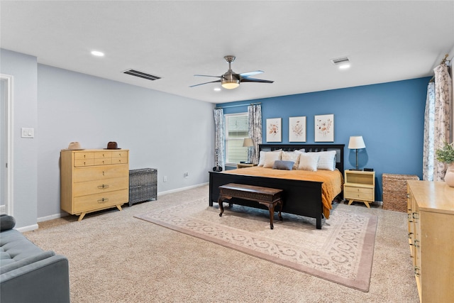 1942 Elkington Cir, Conroe, TX 77304 - bedroom with light colored carpet, ceiling fan, and recessed lighting
