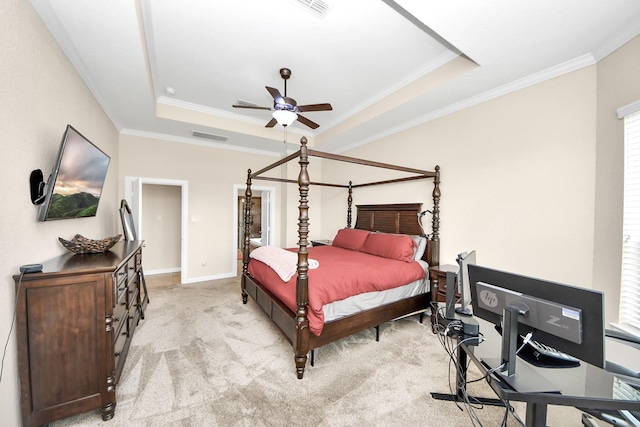 9430 Jayci Hills Ln, Cypress, TX 77433 - bedroom with a tray ceiling, crown molding, and light carpet