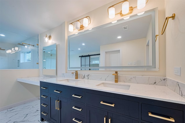6206 San Felipe St, Houston, TX 77057 - full bath with double vanity, a walk in shower, and marble finish floors