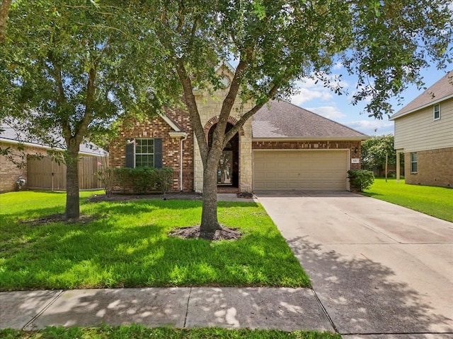 621 Rocky Hollow Ln, League City, TX 77573 - view of front of property with brick siding, a garage, concrete driveway, and a shingled roof