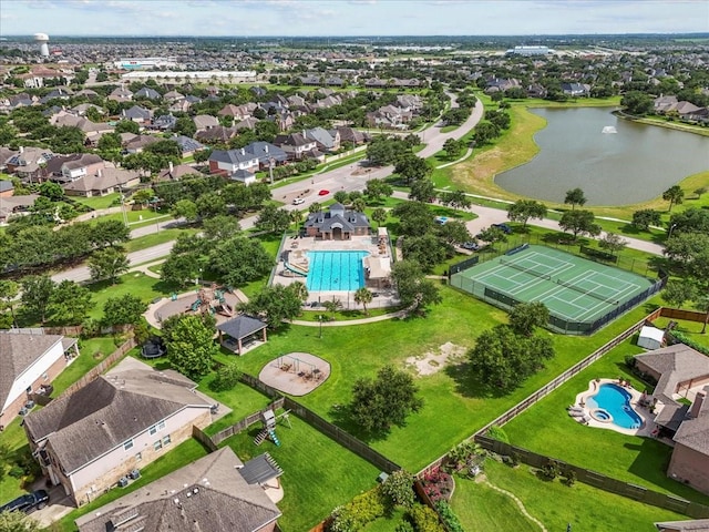 621 Rocky Hollow Ln, League City, TX 77573 - aerial perspective of suburban area with a pool area and a large body of water