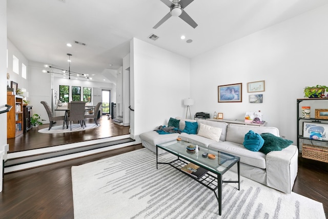 1807 Dart St, Houston, TX 77007 - living area with wood finished floors, ceiling fan, and recessed lighting