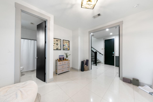 1807 Dart St, Houston, TX 77007 - corridor with stairs, light tile patterned floors, and recessed lighting