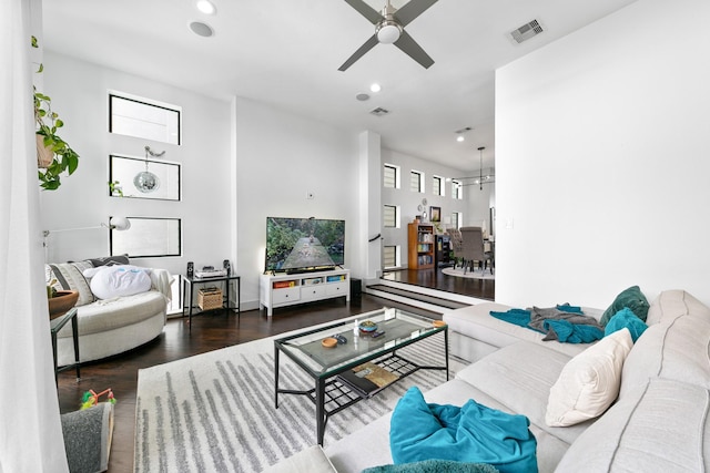 1807 Dart St, Houston, TX 77007 - living area featuring a ceiling fan, recessed lighting, and wood finished floors