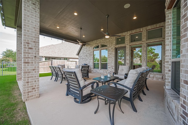 2430 Sunflower Cove Ln, Brookshire, TX 77423 - view of patio featuring ceiling fan and an outdoor living space