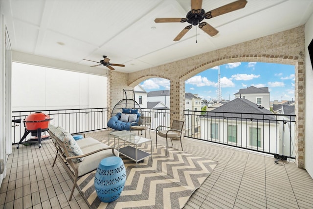 846 Dunleigh Meadows Ln, Houston, TX 77055 - patio / terrace featuring ceiling fan, outdoor lounge area, and a residential view