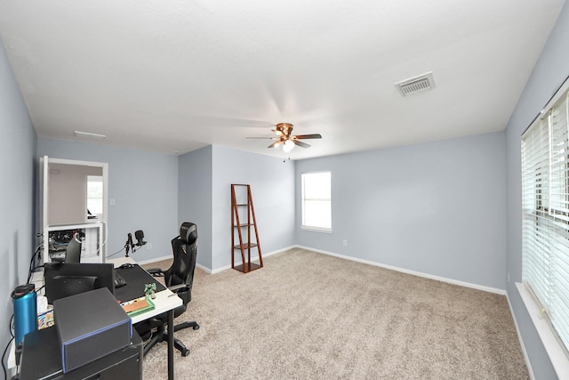 7619 Park Sage Ln, Cypress, TX 77433 - carpeted home office with ceiling fan and baseboards