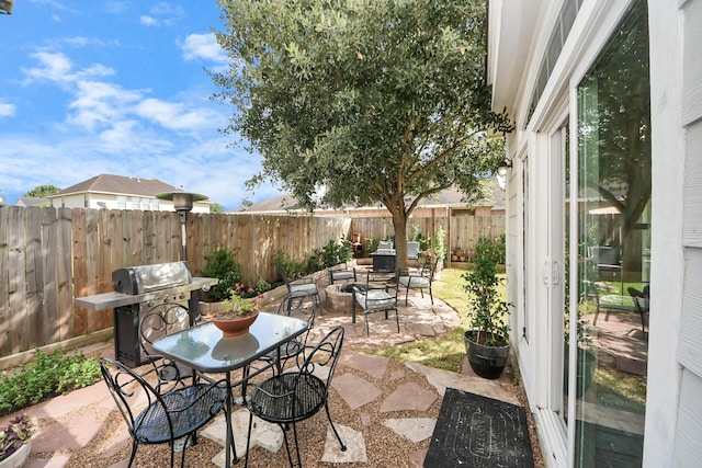 7619 Park Sage Ln, Cypress, TX 77433 - fenced backyard featuring a patio, grilling area, and an outdoor hangout area