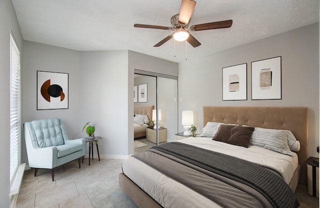 10555 Turtlewood Ct Unit 2802, Houston, TX 77072 - bedroom with a closet, a ceiling fan, and light tile patterned flooring