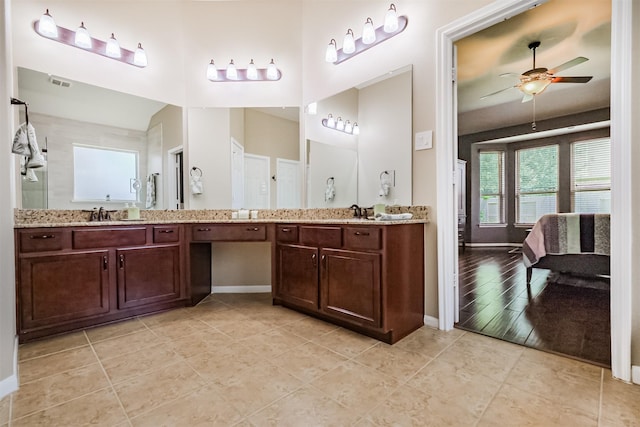 4507 Cinco Forest Trl, Katy, TX 77494 - ensuite bathroom with tile patterned flooring, ceiling fan, and double vanity