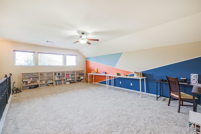 4507 Cinco Forest Trl, Katy, TX 77494 - carpeted office featuring a ceiling fan and vaulted ceiling