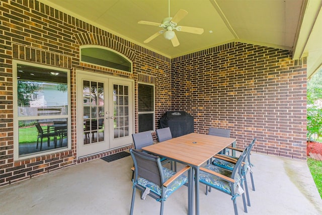 4507 Cinco Forest Trl, Katy, TX 77494 - view of patio with french doors, ceiling fan, area for grilling, and outdoor dining space