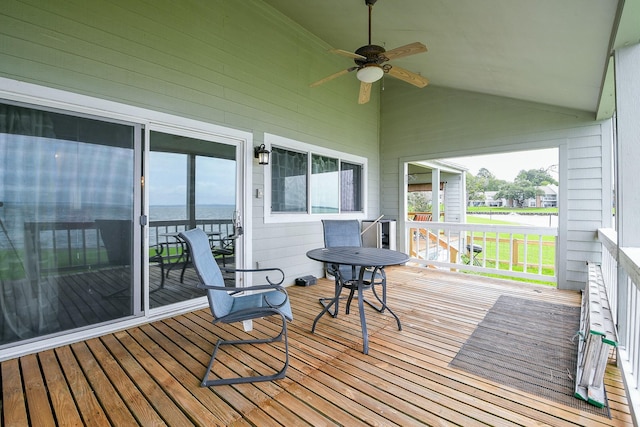 325 Carolcrest Ln Unit 3, Livingston, TX 77351 - wooden deck featuring a ceiling fan and a water view
