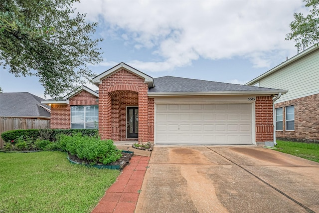 5515 Brookhollow Pines Ct, Houston, TX 77084 - view of front of property featuring brick siding, driveway, a garage, a front yard, and roof with shingles