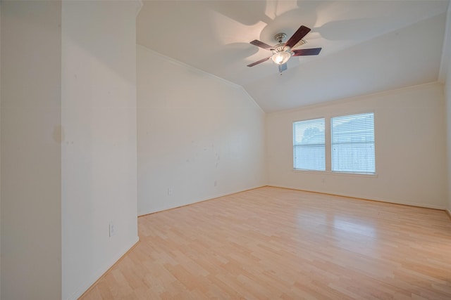 5515 Brookhollow Pines Ct, Houston, TX 77084 - spare room featuring vaulted ceiling, light wood-style flooring, a ceiling fan, and crown molding