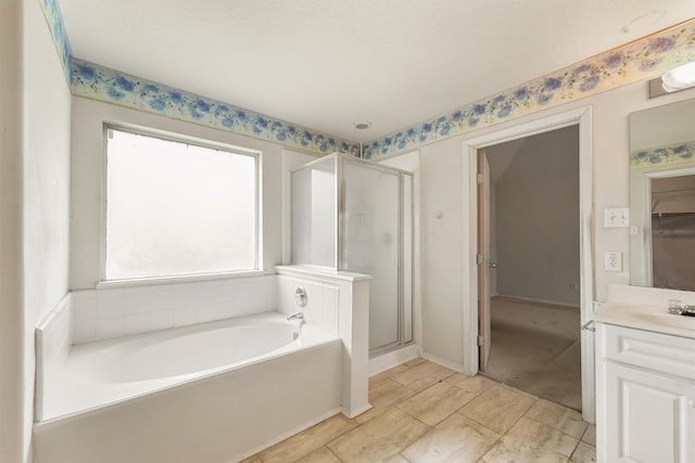 5723 Painted Trail Dr, Houston, TX 77084 - full bath featuring a bath, a stall shower, and vanity