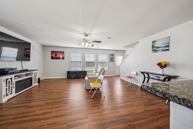 16743 Fallen Timbers Dr, Conroe, TX 77385 - living room with a ceiling fan and wood finished floors