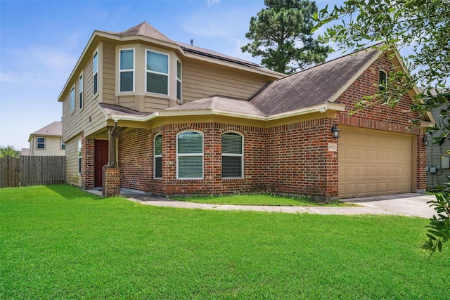 16743 Fallen Timbers Dr, Conroe, TX 77385 - view of front of home featuring brick siding, an attached garage, concrete driveway, and roof with shingles