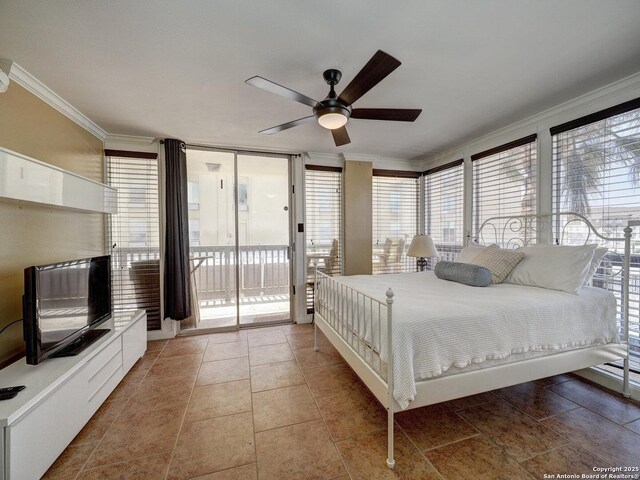 15002 Windward Dr Unit 207, Corpus Christi, TX 78418 - bedroom with access to outside, crown molding, and ceiling fan