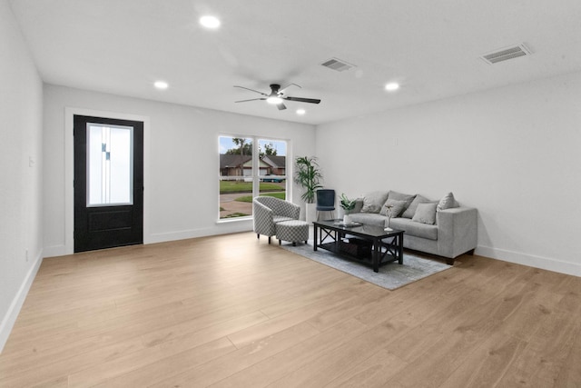 806 Lyngrove Dr, Houston, TX 77038 - living room featuring recessed lighting, light wood-type flooring, and ceiling fan
