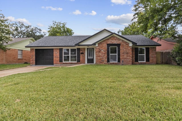 806 Lyngrove Dr, Houston, TX 77038 - ranch-style home with a shingled roof, concrete driveway, an attached garage, and brick siding