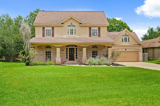 33318 Winsford St, Fulshear, TX 77441 - view of front facade featuring a porch, driveway, a shingled roof, and brick siding